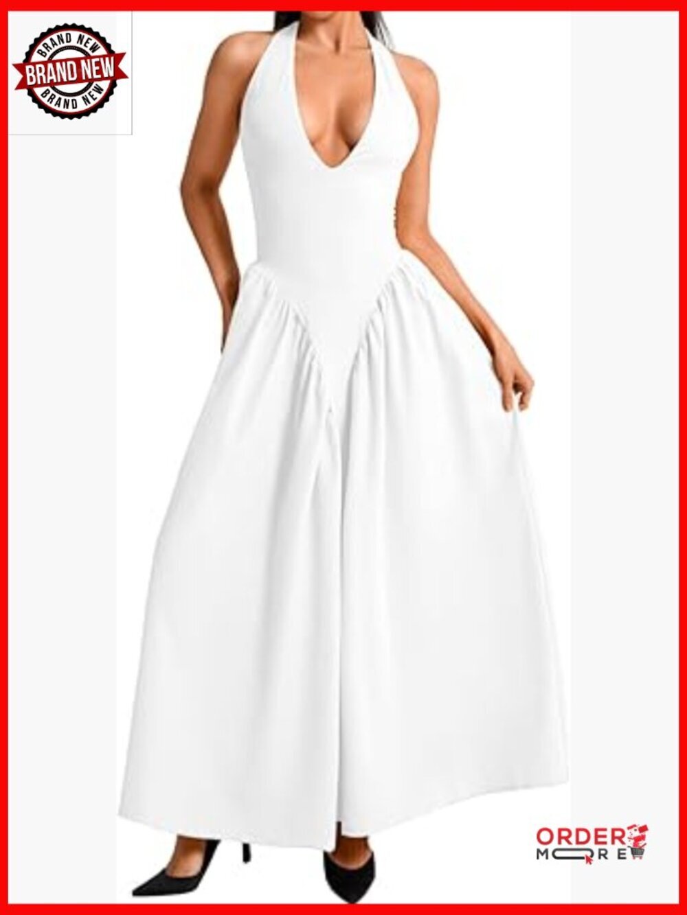 Deep V Neck Halter Maxi Dress Flowy Corset Wedding Guest